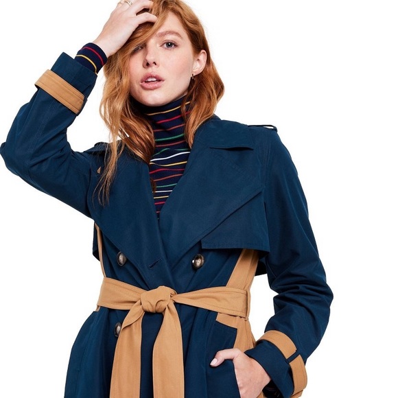 🔖 LA LIGNE x Target Women's Side Stripe Trench Coat Navy Tan - Picture 5 of 11